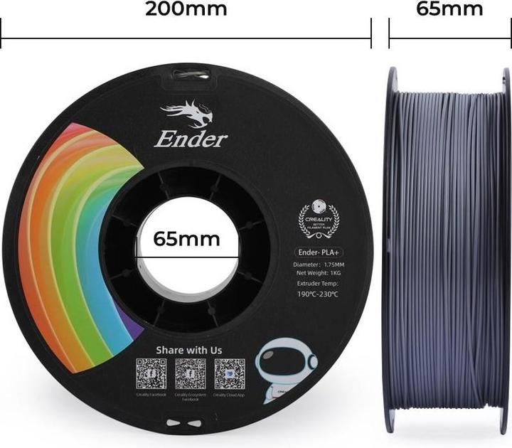 Image du produit Creality Filament PLA+ gris, 1.75 mm, 1 kg (PLA, 1.75 mm, 1000 g, Gris)