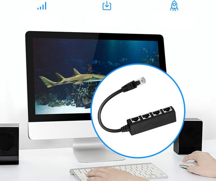 Immagine prodotto Apfelkiste 4-fach Ethernet LAN RJ45 Netzwerk Adapter Splitter Cat7 / Cat6 / Cat5 - Schwarz