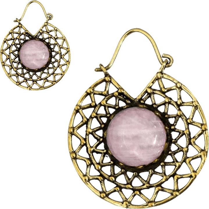 Immagine prodotto Star Piercing Ohrring vergoldet zwei dreieckslinien mit Rosenquarz Stein (Ottone, Mnerale)