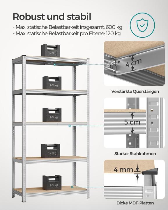Produktbild Songmics Schwerlastregal GLR050E01 silber 100,0 x 50,0 x 200,0 cm