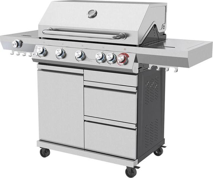 FlammenKönig Gasgrill Expert 6 Brenner + Seitenbrenner inkl. Abdeckung, Gasregler und -Schlauch (14 kW)