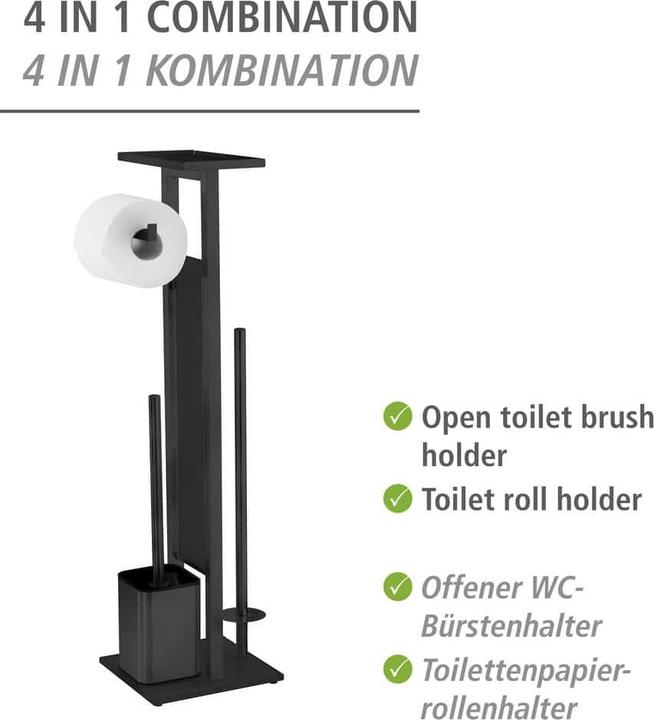 Image du produit Wenko Garniture de WC sur pied Mod. Debar avec tablette Noir en acier inoxydable