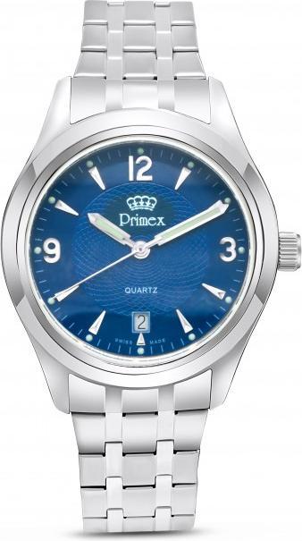 Produktbild Primex Montre Swiss Made - Bracelet Metal Argente - Cadran Bleu - Etanche 50 M (210 mm)