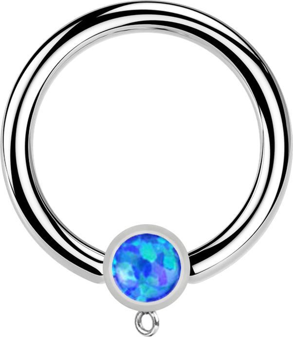 Produktbild Star Piercing Micro Closure Ring silber mit Zylinder Opal blau Ring für Anhänger (ohne Messing, Chirurgenstahl 316L)
