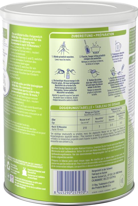 Valeurs nutritives et ingrédients Beba Bio 18+ (800 g, à partir de 18 m.)