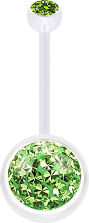Produktbild Star Piercing Banane transparent mit Kugel Kristall hellgrün und Kugel Kristall hellgrün Epoxy Schutzschicht (ohne Messing, Bioflex)