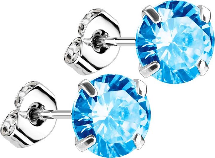 Produktbild Star Piercing Ohrstecker silber mit rundem Kristall aqua (925 Sterlingsilber, ohne Messing)