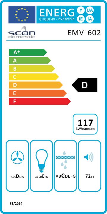 Energie-Label Scandomestic EMV 602 - Wandhaube - Breite: 60 cm - Tiefe: 50 cm - Abluft & Umluft - mit Innenmotor - (Wandhaube)