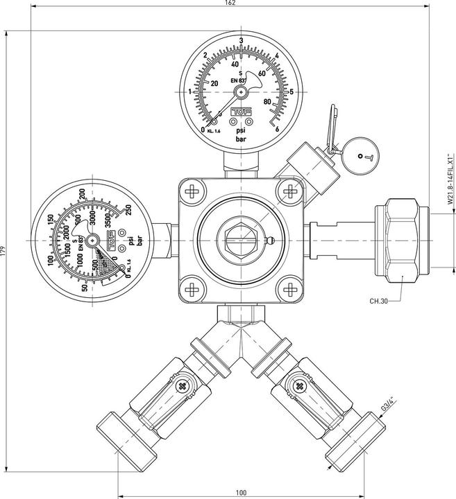 Actual product image Ich-zapfe Druckminderer, Druckregler - CO2 für Bier Zapfanlage 3 bar, 2-leitig