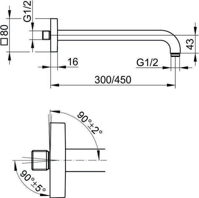 Produktbild Keuco Brausearm EDITION 300 Ros eckig Ausldg 450mm sw ma