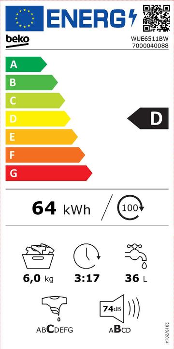 Energie-Label Beko WUE6511BW (6 kg, Links)