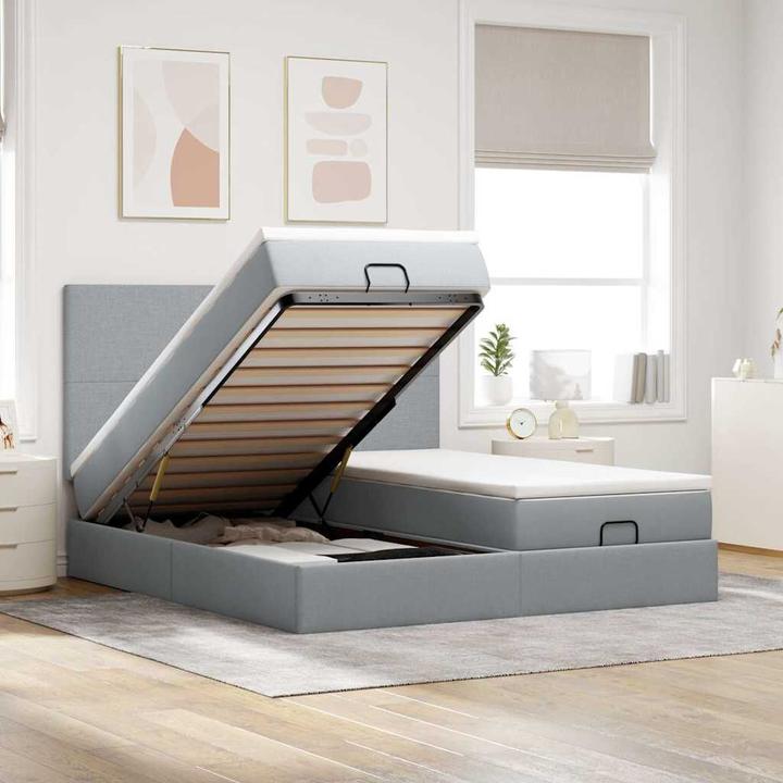 Produktbild VidaXL Ottoman-Bett mit Matratzen Hellgrau 160x200 cm Stoff (160 x 200 cm)