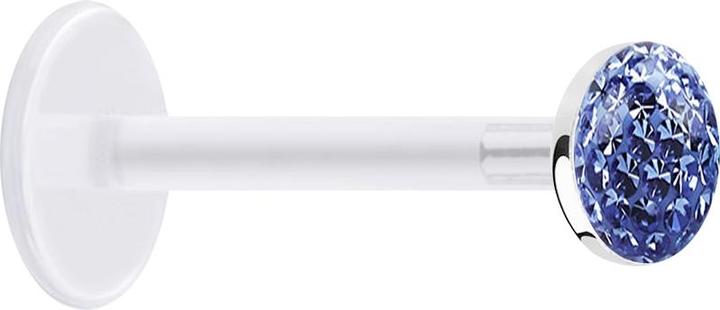 Star Piercing Micro Labret transparent mit Kristallscheibe hellblau Epoxy Schutzschicht (Bioflex, ohne Messing, 925 Sterlingsilber)