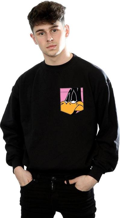 Actual product image Looney Tunes Mens Daffy Duck Face Faux Pocket Sweatshirt (XL)