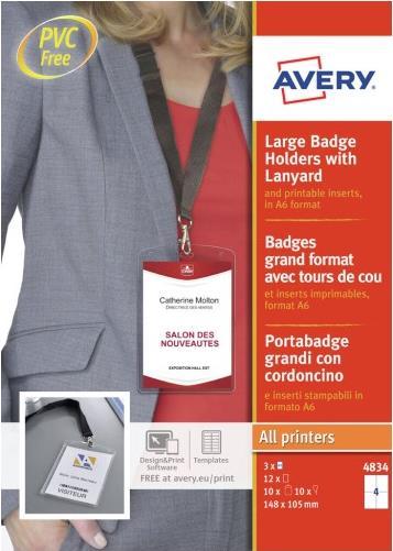 Produktbild Avery Zweckform Namensschild-Tasche, 148x105 mm, Textilband transparent, aus PVC-freiem Material, mit 3-f