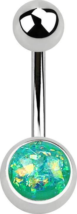 Image du produit Star Piercing Banane argentée avec paillettes d'opale verte (Acier chirurgical 316L, sans laiton)