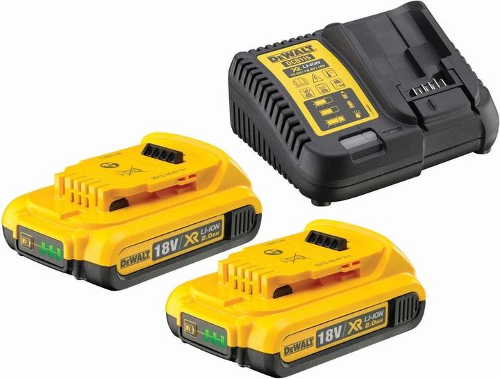 2 x Li-Ion battery packs DeWalt 18 V, 2.0 Ah, 1 x charger DeWalt DCB 115