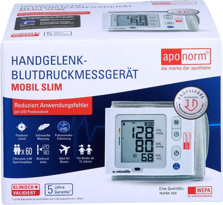 Produktbild Aponorm Blutdruck Messgerät Mobil Slim Handgelenk, 1 St (Blutdruckmessgerät Handgelenk)