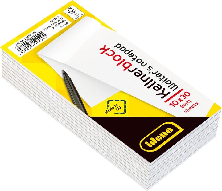 Actual product image Idena Waiter's pad 10s 7x15cm blank FSC mix (Plain)