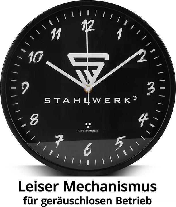 Immagine prodotto Stahlwerk Orologio da parete 30 cm nero da officina con cassa in alluminio Movimento RCC (30 cm)