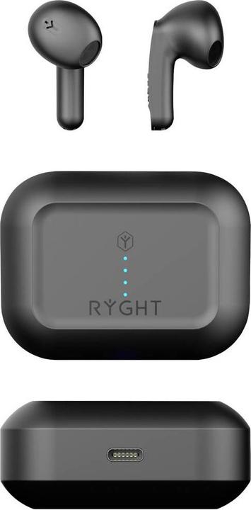 Actual product image Ryght MINO In Ear Headset Bluetooth® Stereo Black Microphone Noise Cancellation Battery Charge Indicator (ANC, Cable)