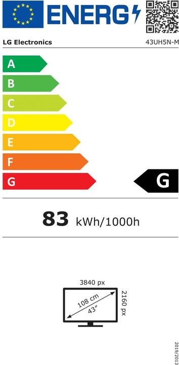 Energie-Label LG 43UH5N-M Signage Display 43inch IPS UHD 500cd/m2 1.000:1 WebOS speaker (3840 x 2160 Pixel, 43")