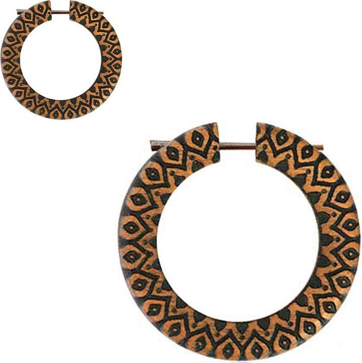 Image du produit Star Piercing Boucles d'oreilles Donut Motif Gravé en Bois de Saba (sans laiton, Organique)