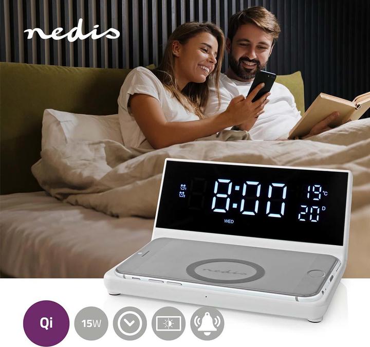 Actual product image Nedis Alarm Clock Wireless Charger Qi Certified 5/7.5/10 / 15 W USB-A Plug 2 Alarm Times Snooze