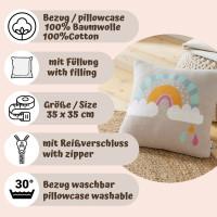 Actual product image Howa Be happy" decorative cushion with rainbow incl. filling, taupe, cotton, knitted, 35x35cm 8903 (35 x 35 cm)