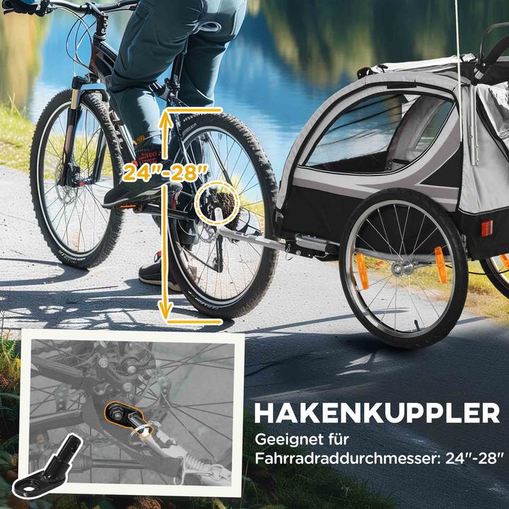 Immagine prodotto Homcom Kinderfahrradanhänger Stahl, Polyester Grau+Schwarz