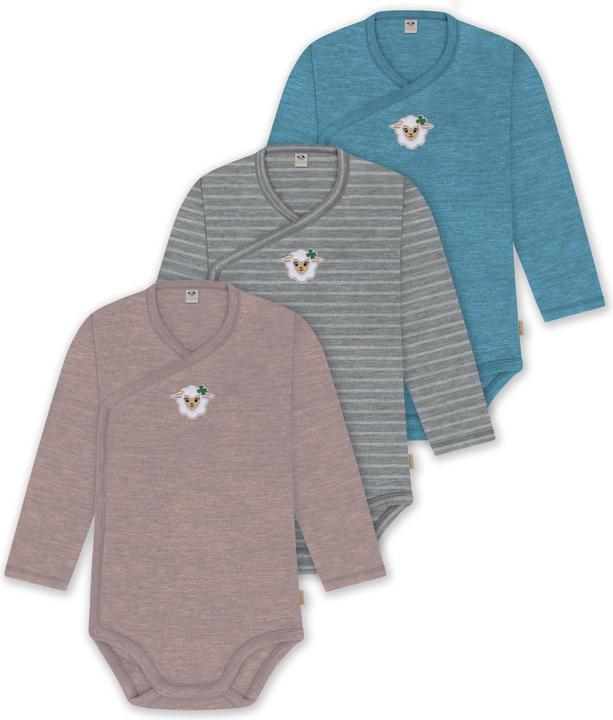 Actual product image Normani Set of 3 baby body wrap long sleeve toddler bodysuit made from merino wool - 9357 (86)