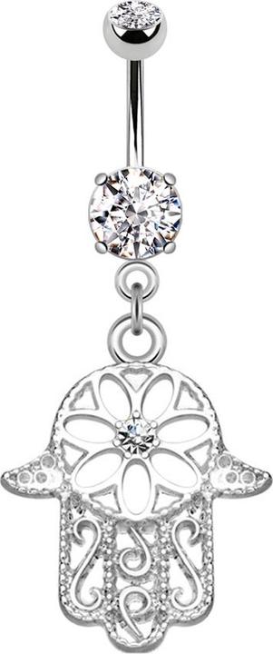 Produktbild Star Piercing Banane silber mit Anhänger Hamsa verschnörkelt (Chirurgenstahl 316L, Messing)