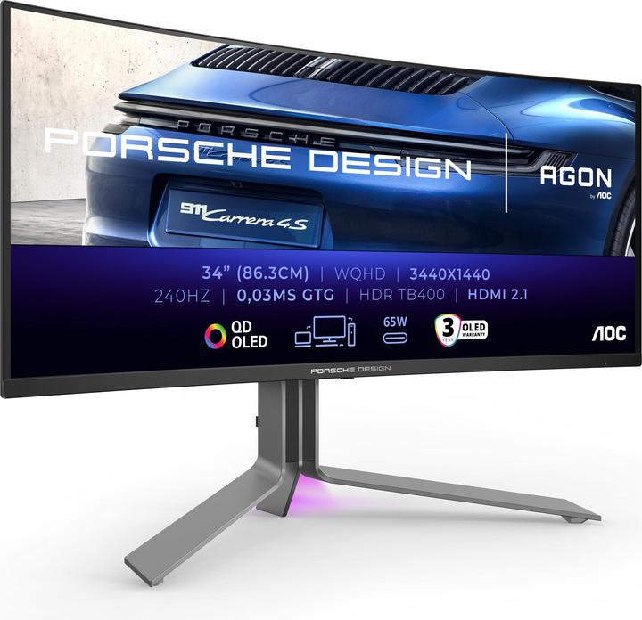 Image du produit AOC PD3434" Curved OLED Monitor,,, Speakers, réglable en hauteur, 2x HDMI, DisplayPort, USB Hub (3440 x 1440 pixels, 34")