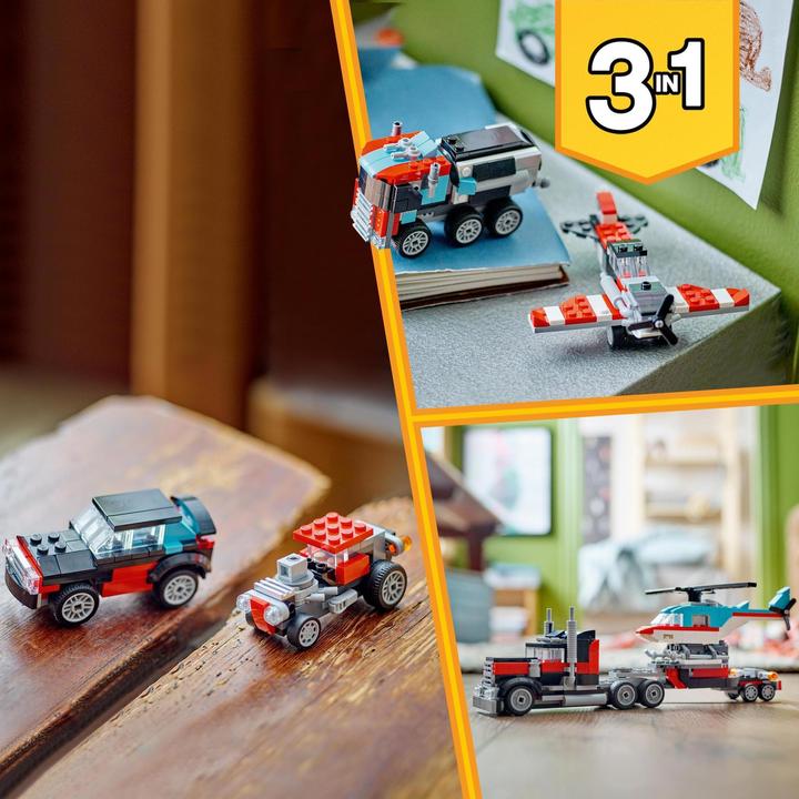 Image du produit LEGO 31146 Remorque surbaissée avec hélicoptère (31146, LEGO Creator 3-in-1)