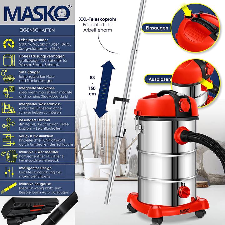 Produktbild Masko Industriestaubsauger beutellos Rot (Nass-Trockensauger)