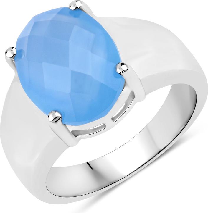 Actual product image Xen Ring with chalcedony dyed blue 925 sterling silver rhodium-plated (54, 925 Silver)