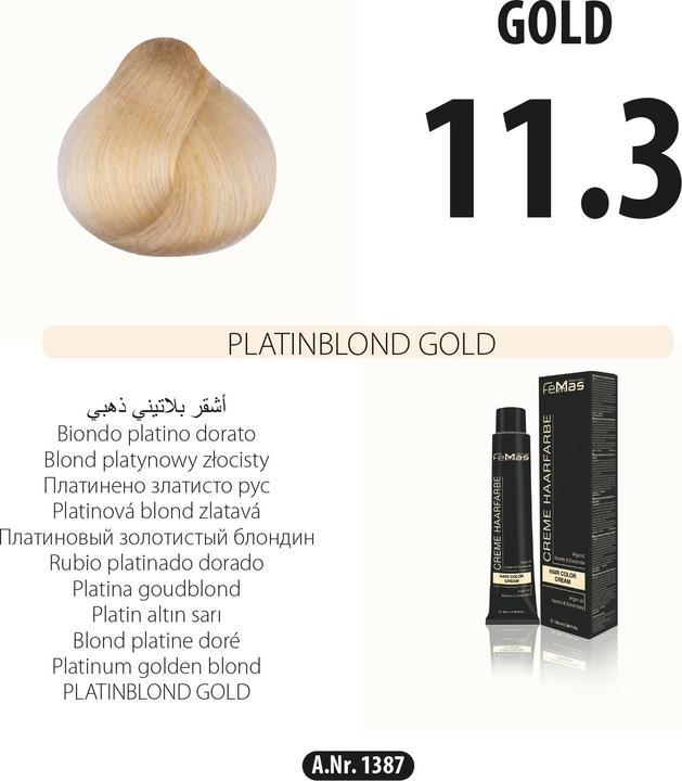 Actual product image FemMas 11.3) Hair Color Light Platinum Blonde Gold 100ml (Light platinum blonde gold)