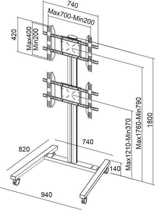 Immagine prodotto Multibrackets Supporto TV verticale doppio, - 55", metallo, argento (55", 60 kg)