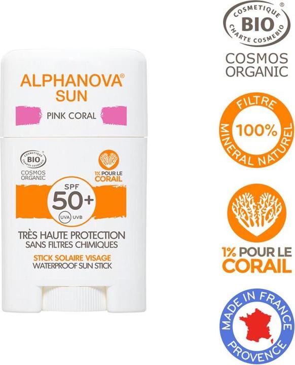 Produktbild Alphanova SUN Bio STICK SPF50+ ROSA sehr hoher Schutz Stick (Sonnenspray, SPF 50+, 12 ml, 12 g)