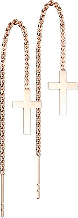 Produktbild Star Piercing Ohrstecker rosegold freifallende Kette mit Kreuz (ohne Messing, Chirurgenstahl 316L)