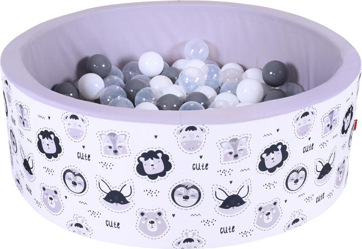 Knorrtoys Piscine à balles soft - "Cute Animals" - 150 balles grey/white/transparent (ca. 7 cm)