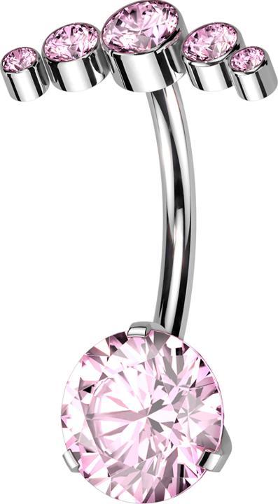 Actual product image Star Piercing Threadless banana silver five crystals pink and crystal pink set (without brass, Titanium G23)
