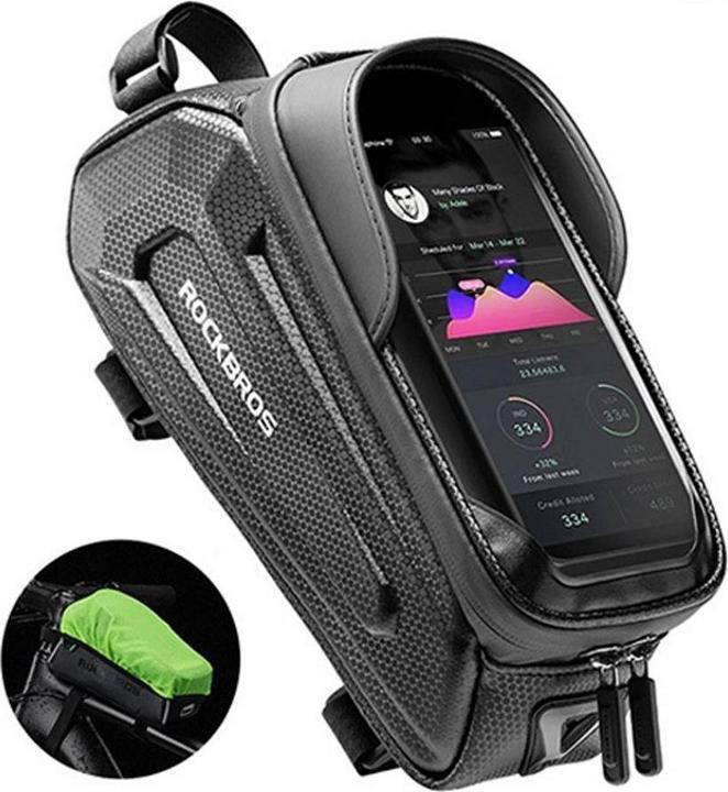 Actual product image Rockbros B68 armored bicycle bag with phone cover 1.5l - black (1.50 l, Luggage carrier bag)