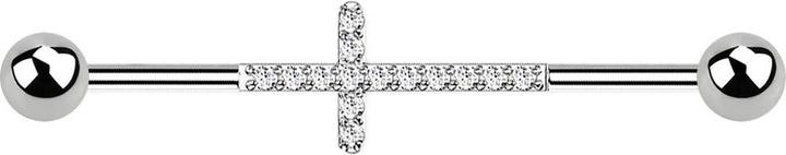 Produktbild Star Piercing Barbell silber mit zwei Kugeln Kreuz mit Kristallen silber (ohne Messing, Titan G23)