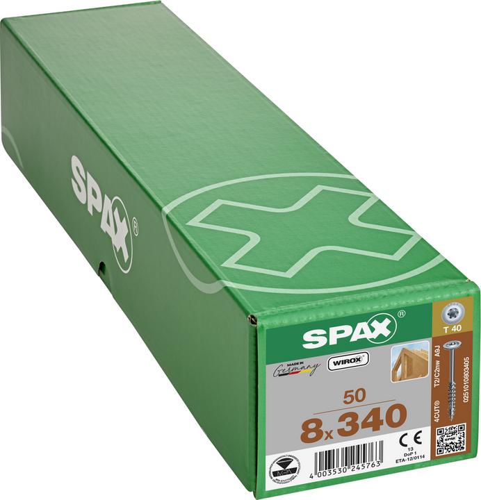 Actual product image Spax HI.FORCE, 8 x 340 mm, 50 pieces, partially threaded, plate head, T-STAR plus T40, 4CUT, WIROX - (50 Screws per piece)