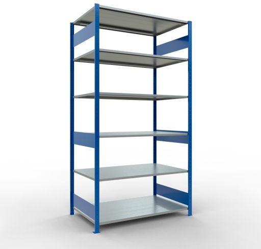 Sistema di scaffalature di base senza viti MULTIplus150 con ripiani di lunghezza