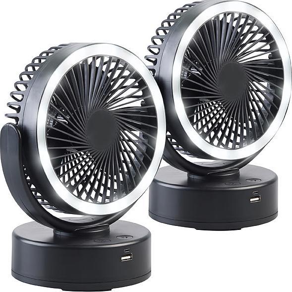Produktbild Sichler 2er Pack 3in1-Akku-Camping-Ventilator, LED, USB-Powerbank, Ø 16 cm