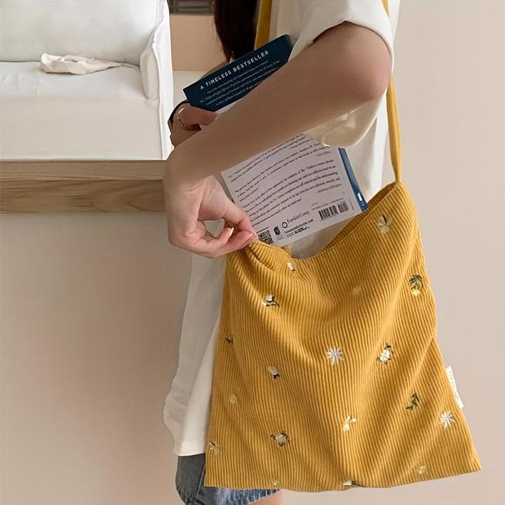 Image du produit Only-Bags.Store Sacs à bandoulière en velours côtelé, fourre-tout décontracté avec des marguerites, accessoire de