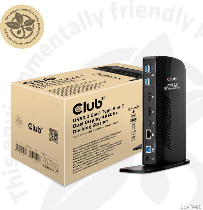 Produktbild Club 3D Dual Display Docking Station 4K60Hz (USB-B, 6 Ports)