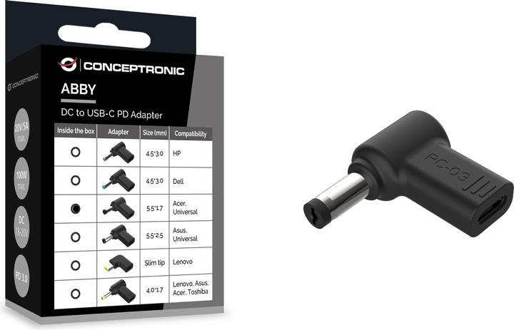 Image du produit Conceptronic Adaptateur USB-C -> DC, Acer 5.5x1.7mm 18-20V sw